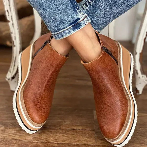 Chic Black Ankle Boots for Women | Comfortable Wedge Design with Side Zipper 3