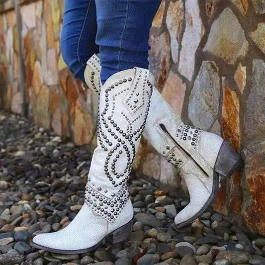 Chic Rivet Black Knee High Boots for Women | Stylish Synthetic Leather, Comfortable Fit 1