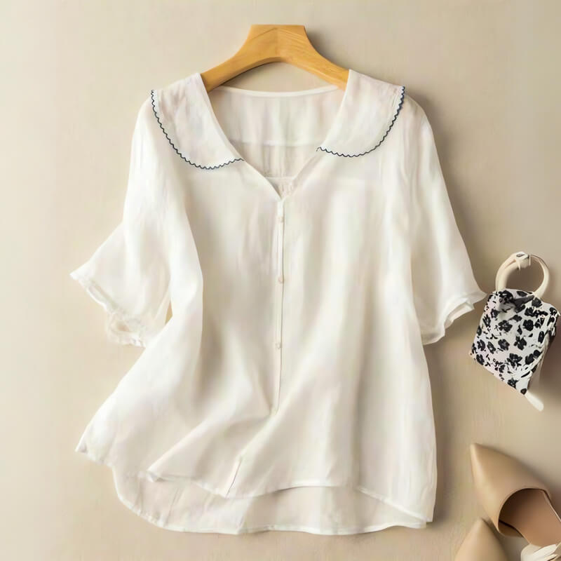 Effortless Summer Blouse | Cotton-Linen Blend, Romantic Design for Women 4