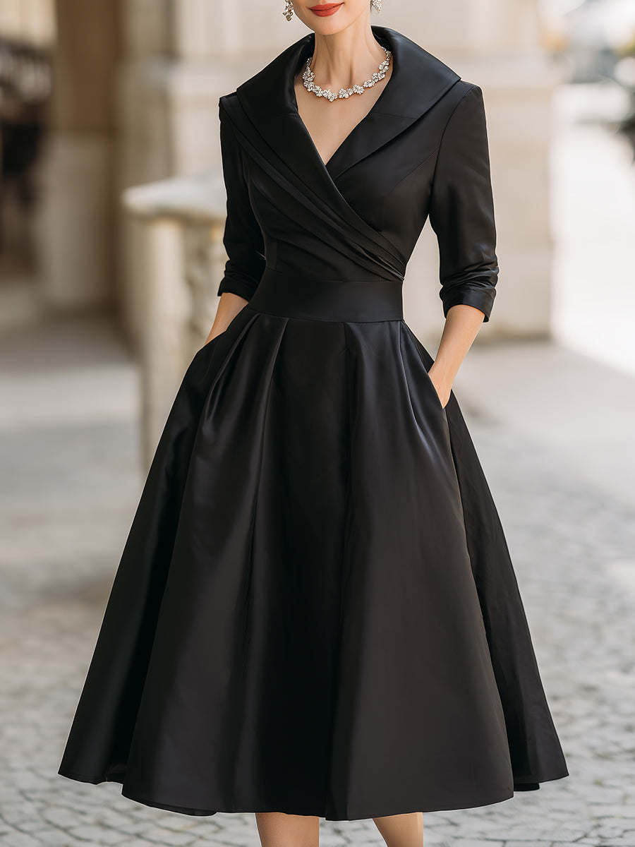 knee length dresses for ladies Forest Green Pleated Satin Smocked Bodice Midi Dress – PinkBlush