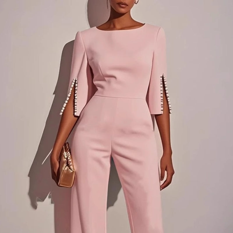 Elegant Pearl Embellished Jumpsuit Women | Tailored Wide Leg, Boat Neck 5