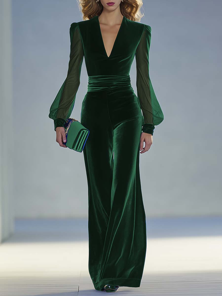 Elegant Velvet Jumpsuit Women | V-Neck, Royal Blue 6