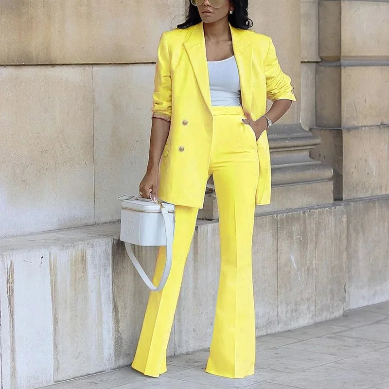 Elegant Women's Suit | Tailored Double-Breasted Blazer and Flared Trousers Set 4
