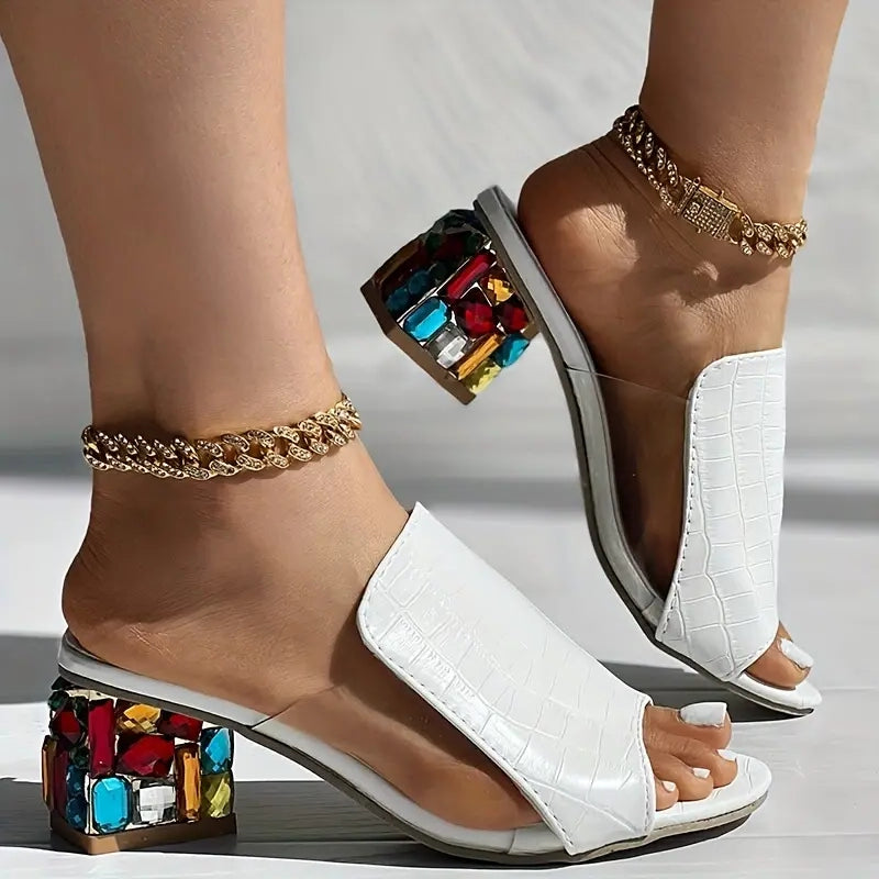 Mirella White Heels | Rhinestone-Studded, Formal Wedding Shoes 8
