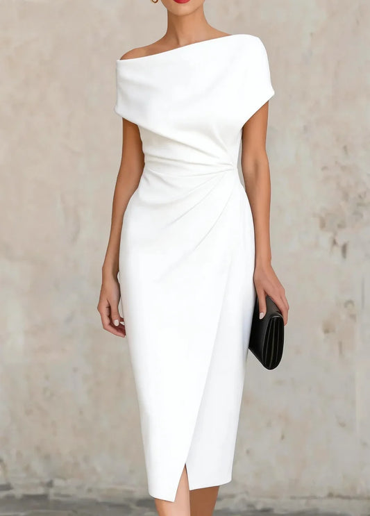 Vashti | One-Shoulder Pleated Midi — Velouze