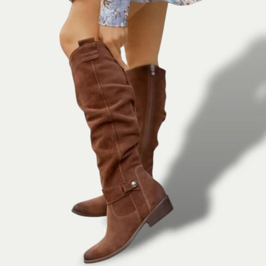 Suede Low-Heel Cowgirl Boots for Women | Stylish Comfort, Anti-Slip Sole 1