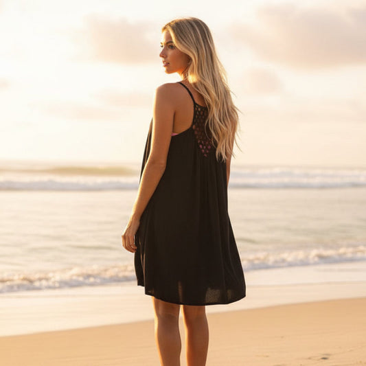 Women's bohemian polyester mini dress | Sleeveless summer beach cover-up 1
