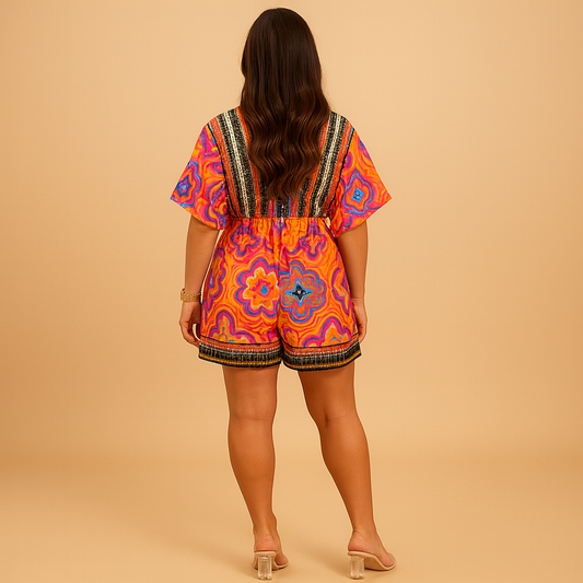 Women's boho print jumpsuit | Vibrant wide leg summer outfit 1