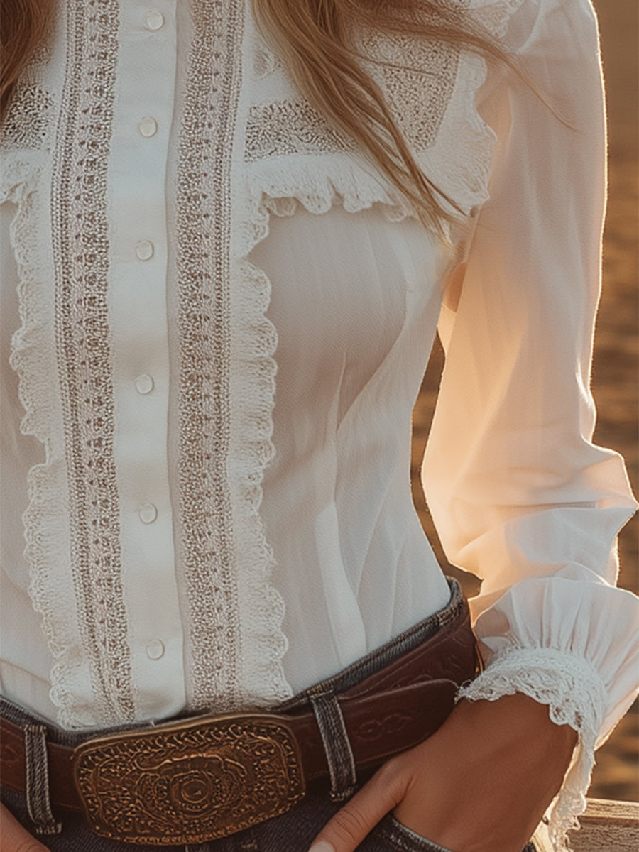 Women's breathable cotton white blouse | Elegant lace button-down shirt 4