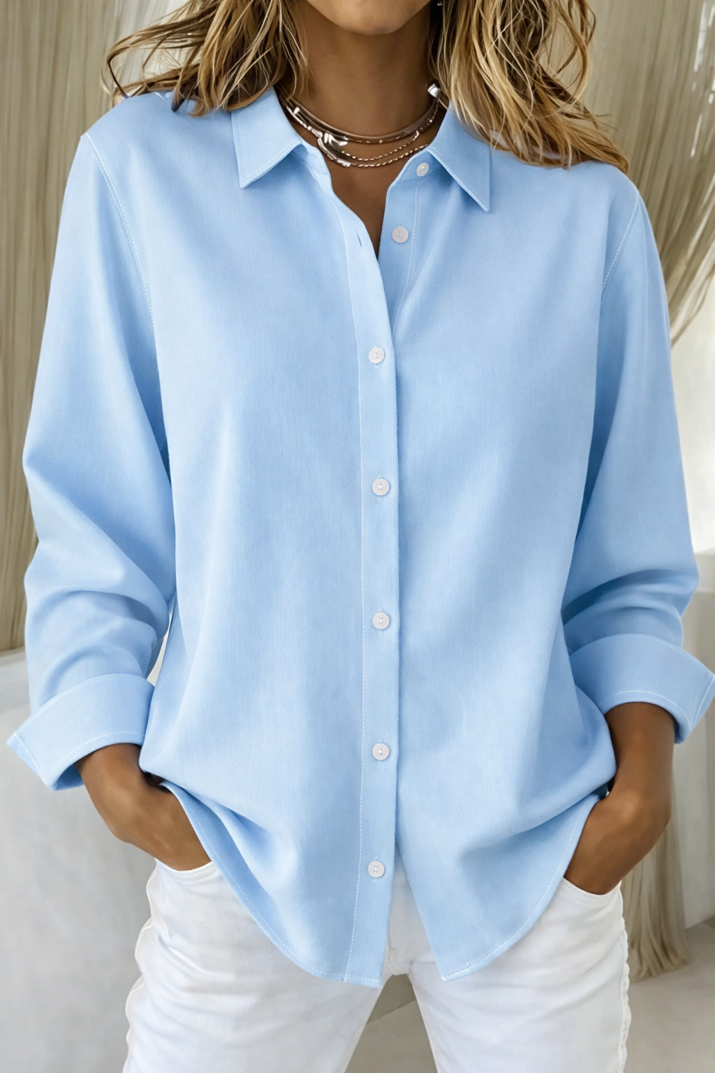 Women's breathable white blouse | Elegant button-down long sleeve top 5