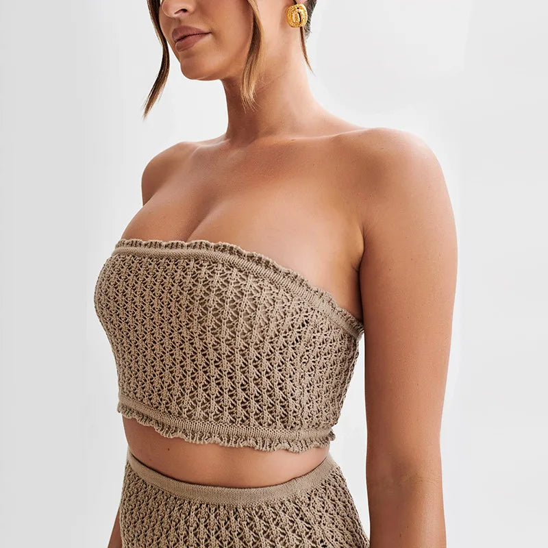 Women's cotton blend knit set | Lightweight crop bandeau outfit for summer 8