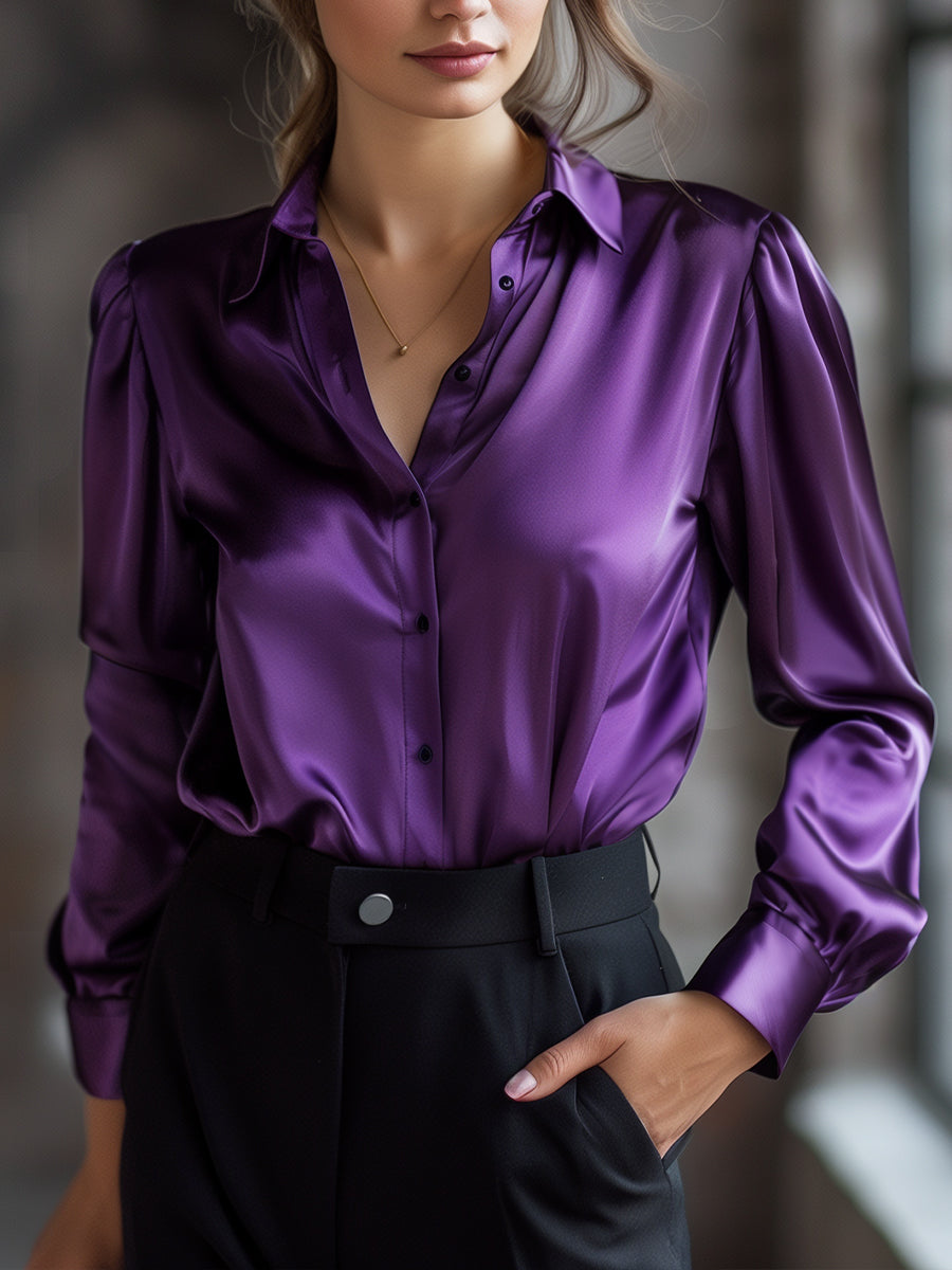 Women's elegant satin blouse | Long sleeve loose fit top for casual and work occasions 5