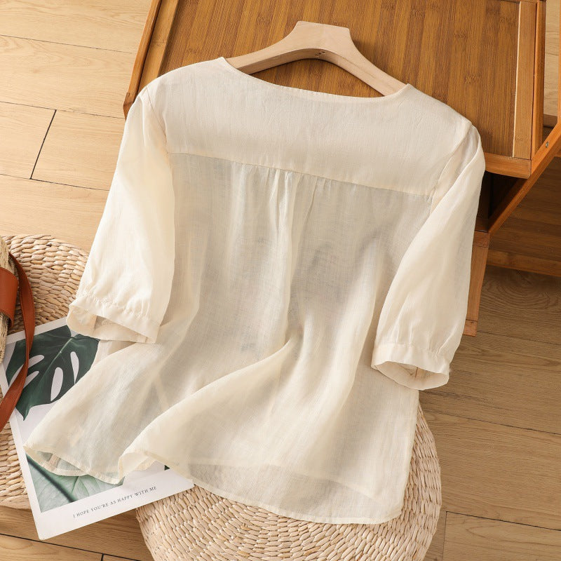 Women's floral embroidered blouse | Relaxed fit summer top 4