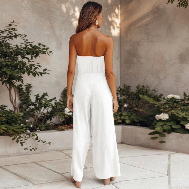 Women's lightweight cotton blend backless jumpsuit | Casual summer romper with elastic waist 4