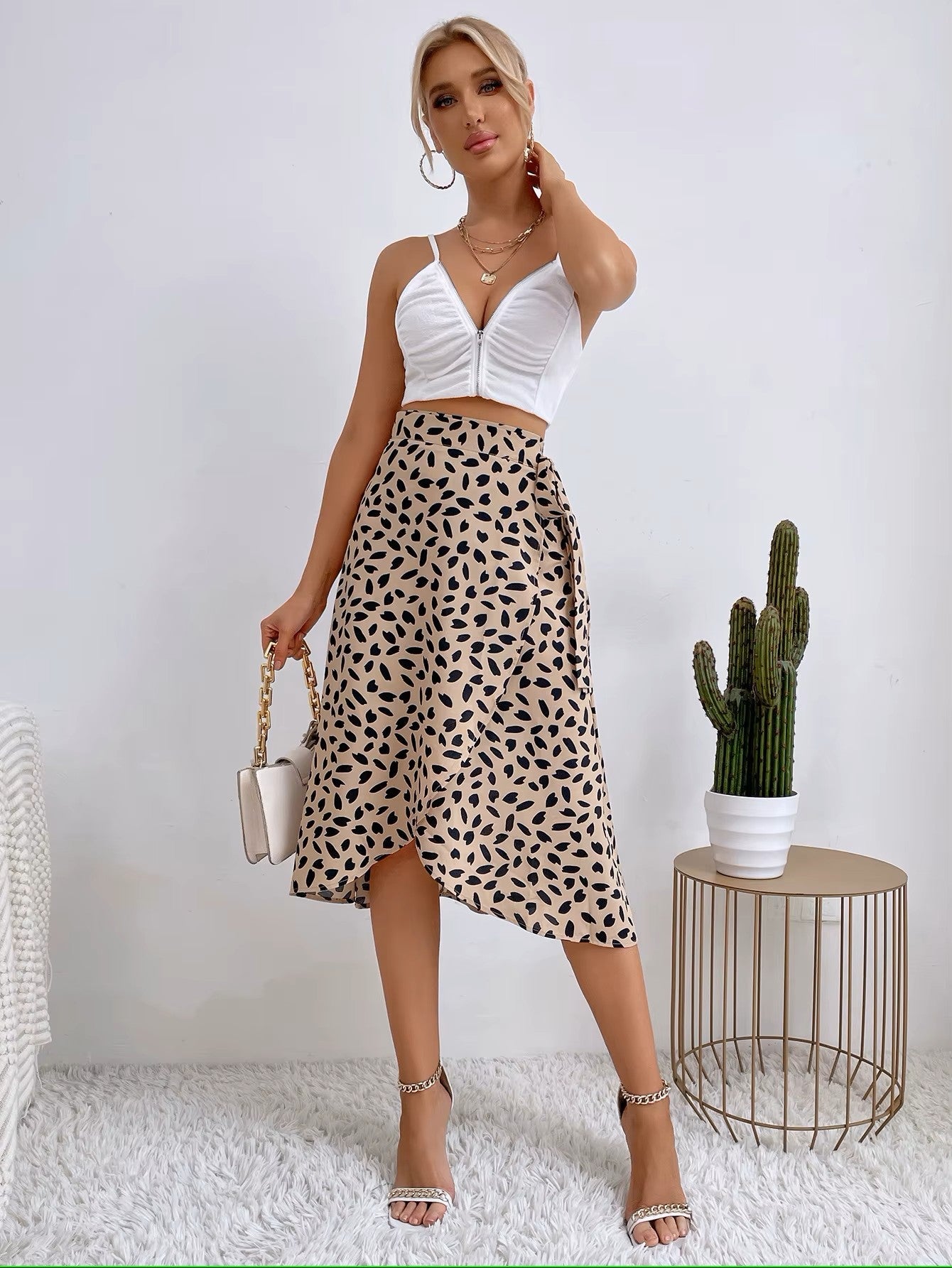 Women's lightweight cotton midi skirt | Flattering high-rise summer wrap design 8
