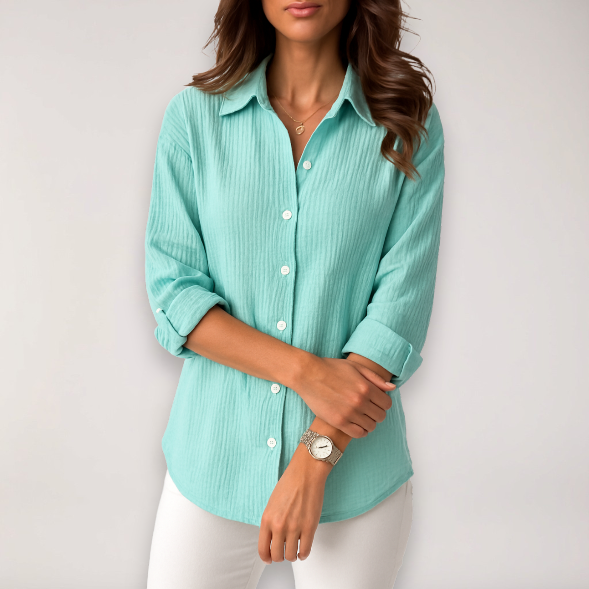 Women's lightweight cotton shirt | Relaxed fit button front summer blouse 3