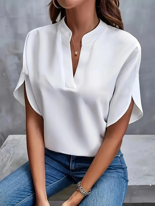 Women's lightweight tailored blouse | Elegant V-neck cap sleeve top 1