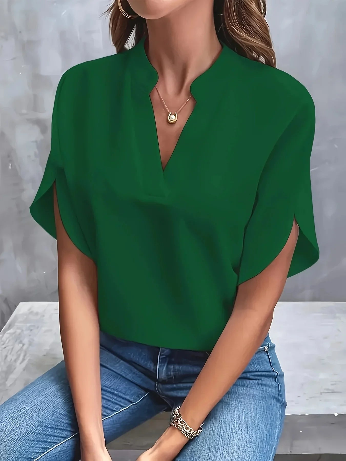 Women's lightweight tailored blouse | Elegant V-neck cap sleeve top 6
