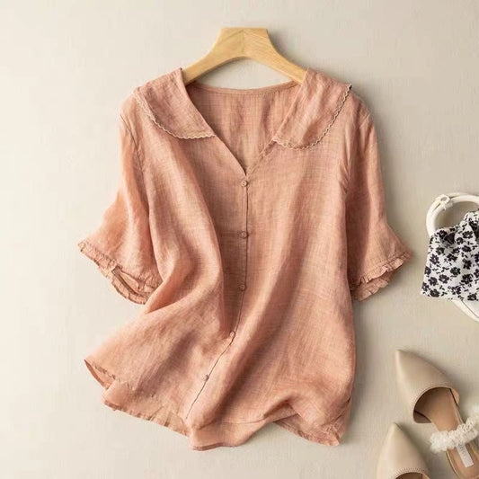 Women's lightweight vintage-inspired blouse | Elegant scalloped collar top 1