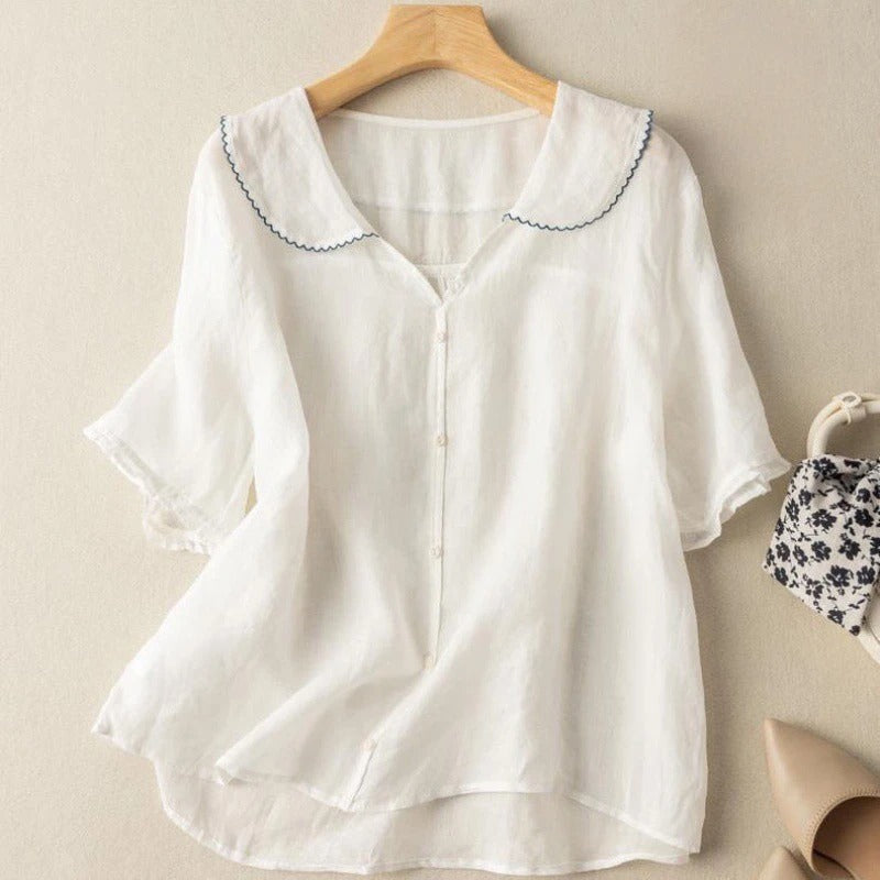 Women's lightweight vintage-inspired blouse | Elegant scalloped collar top 4