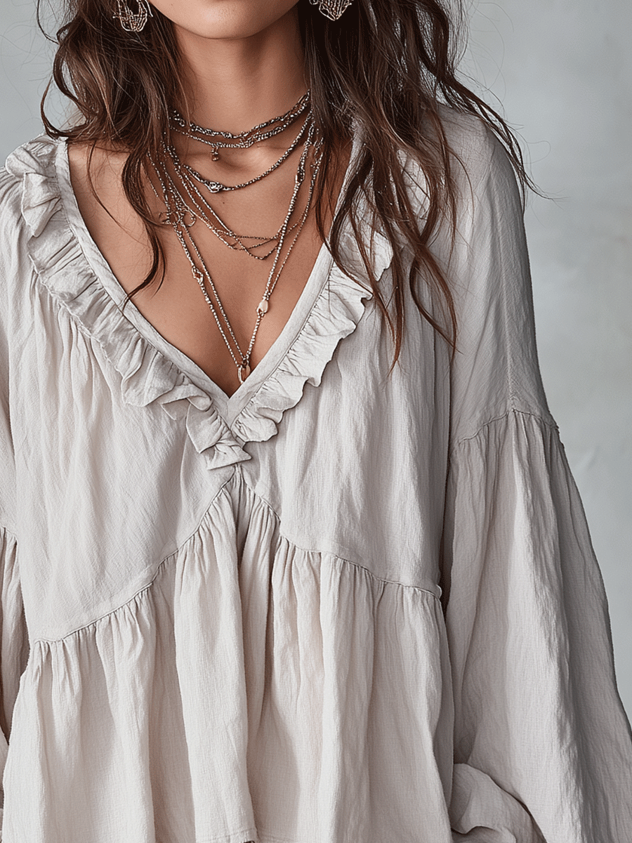 Women's lightweight white blouse | Vintage-inspired ruffle summer top 8