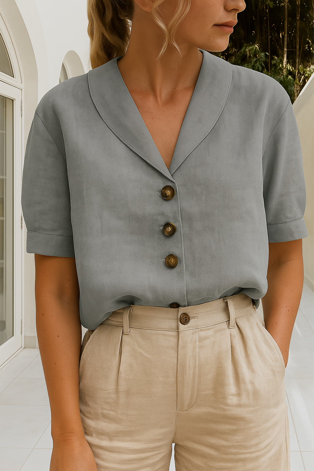 Women's lightweight wrap blouse | Elegant summer top for casual and professional wear 3