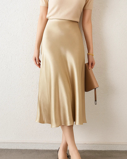 Women's luxurious silk midi skirt | Elegant high-waisted plus-size A-line fashion 1