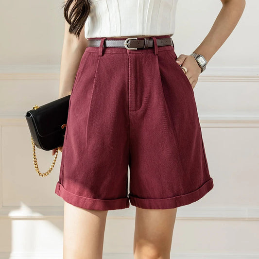 Women's polyester cotton high-waist shorts | Casual wide-leg summer shorts with pockets 1