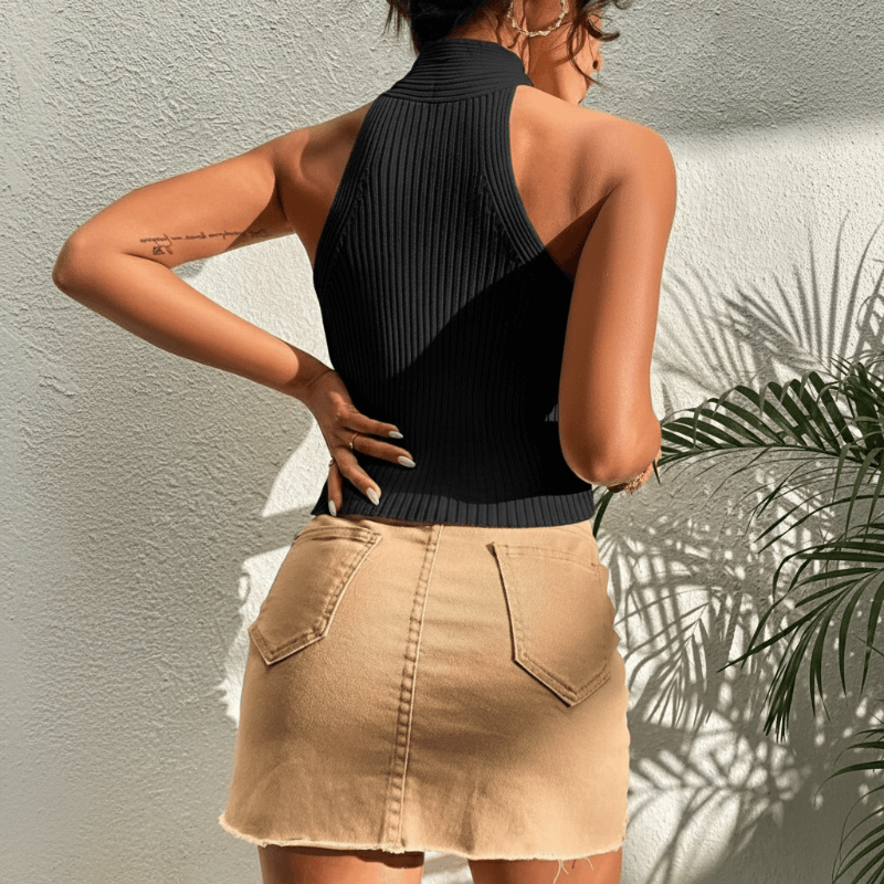Women's ribbed knit halter crop top | Stylish sleeveless summer going out top 5