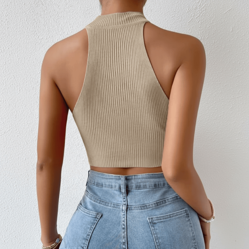 Women's ribbed poly-spandex halter crop top | Stylish summer essential for trendy outfits 6