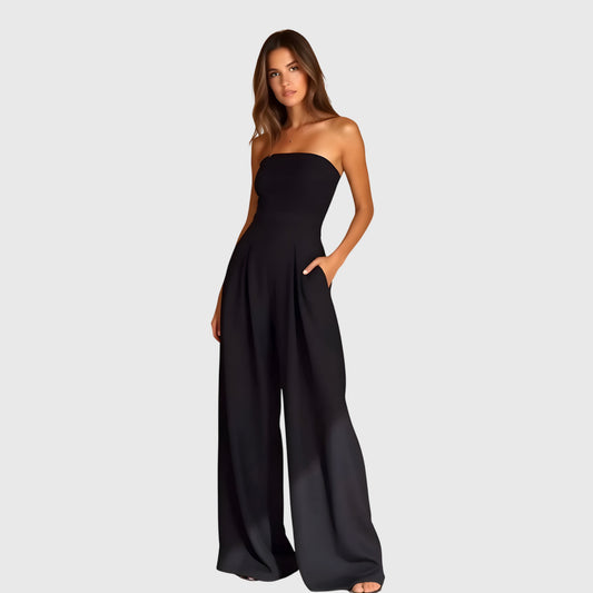 Women's ribbed strapless jumpsuit | Elegant wide-leg summer outfit