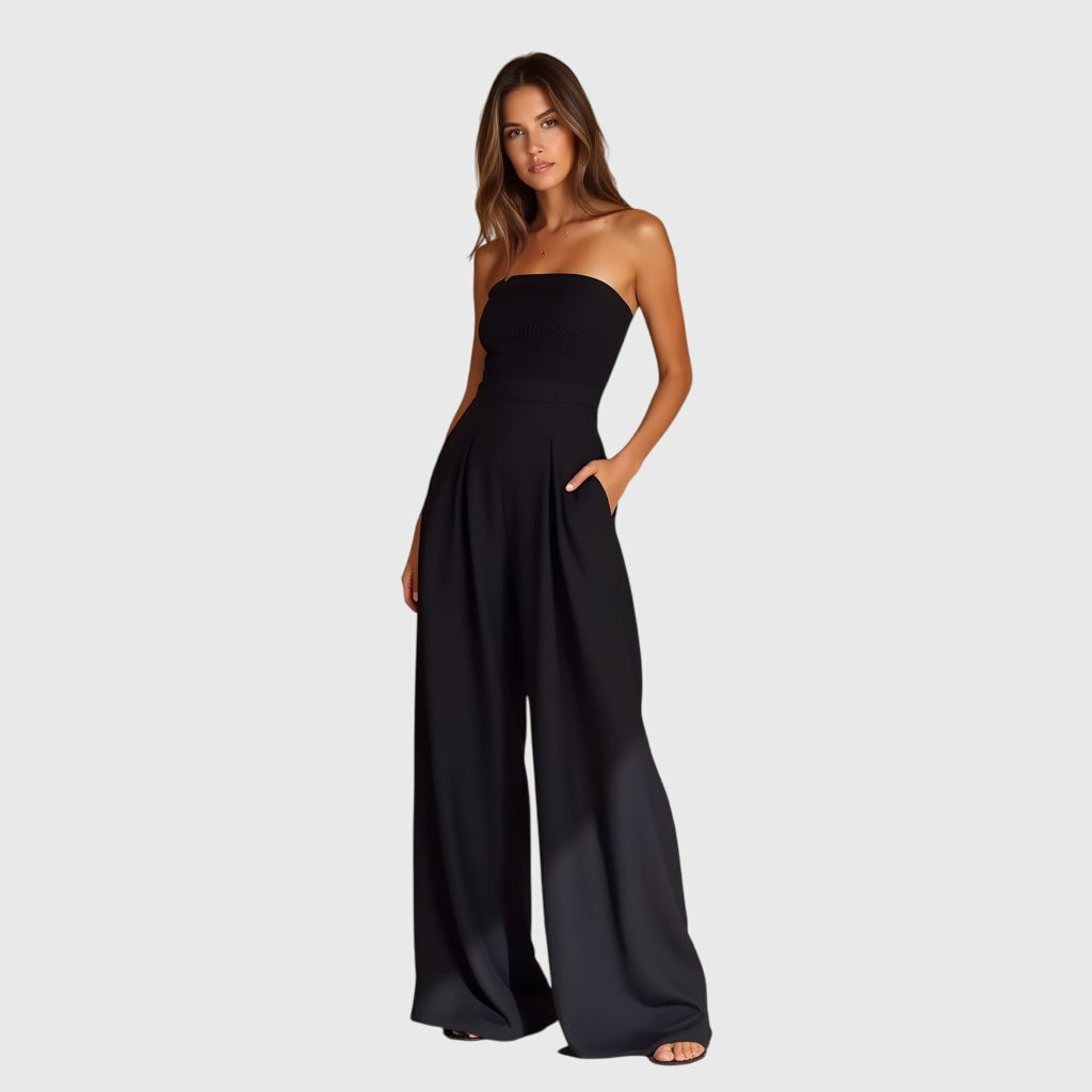 Women's ribbed strapless jumpsuit | Elegant wide-leg summer outfit