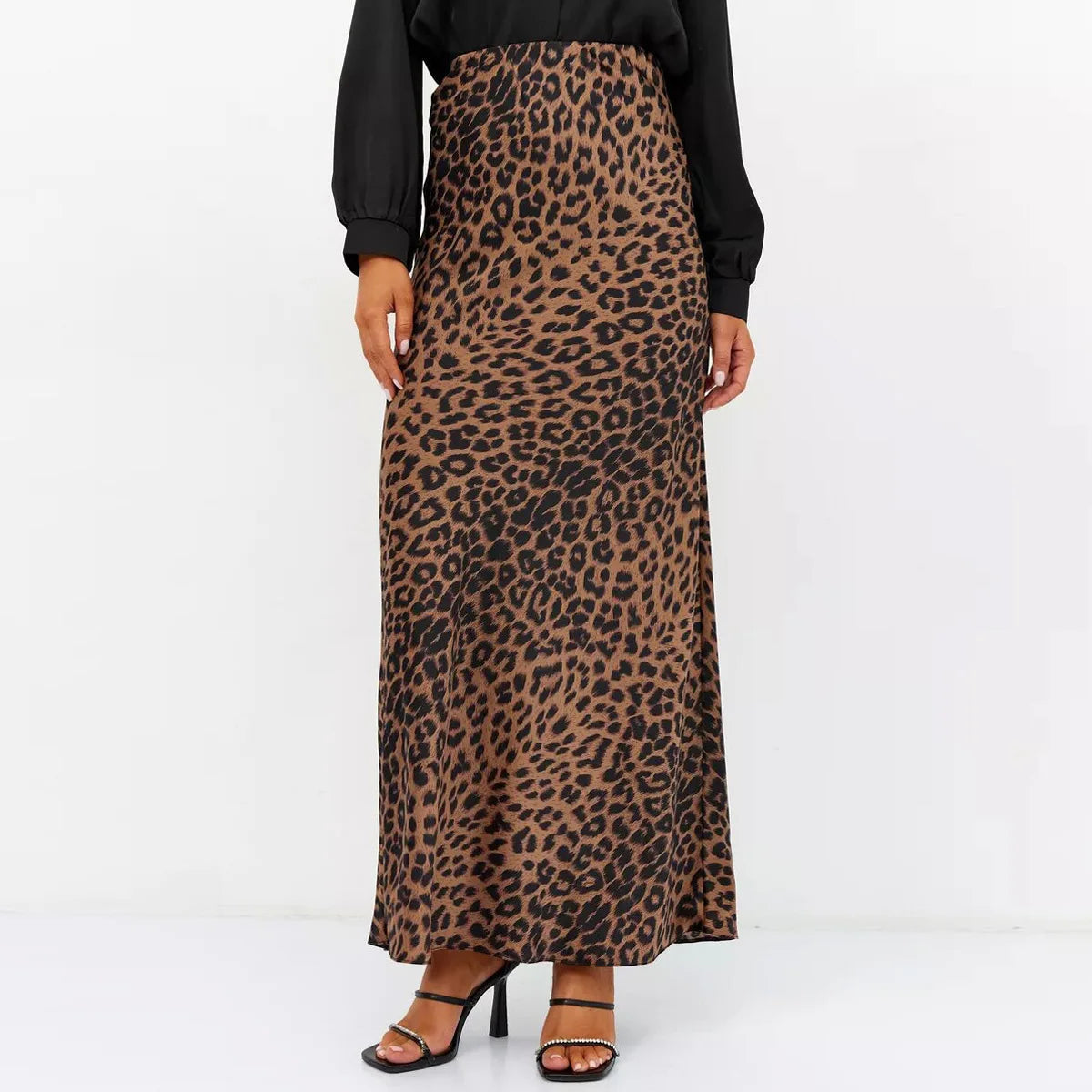 Women's silky leopard print midi skirt | Elegant high-waist summer fashion 10
