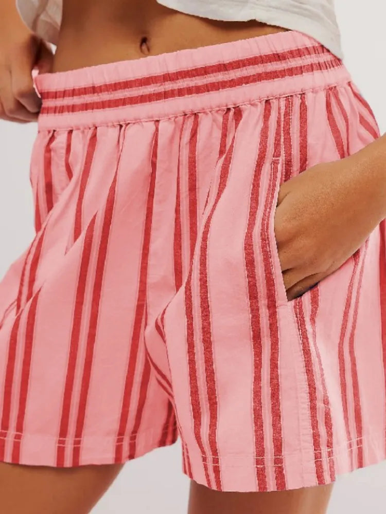 Women's striped polyester blend summer shorts | Relaxed fit high-waist beachwear 11