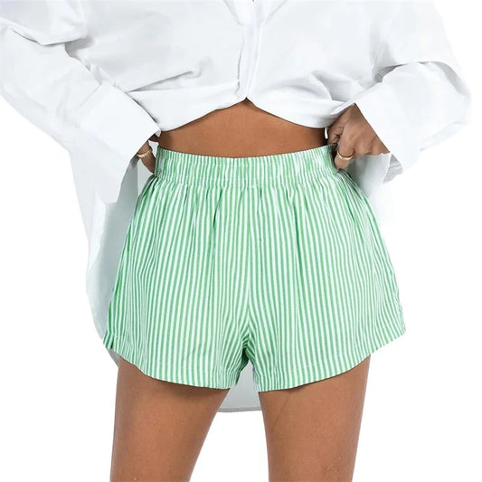 Women's striped polyester summer shorts | Breezy wide-leg casual fit 1