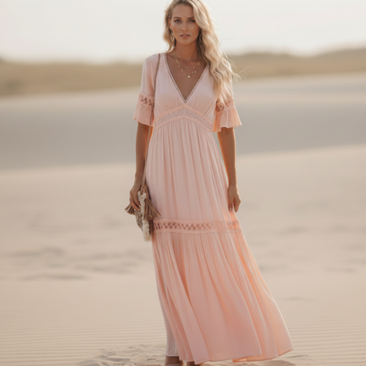 Women's white lace maxi dress | Elegant high waist summer gown 1