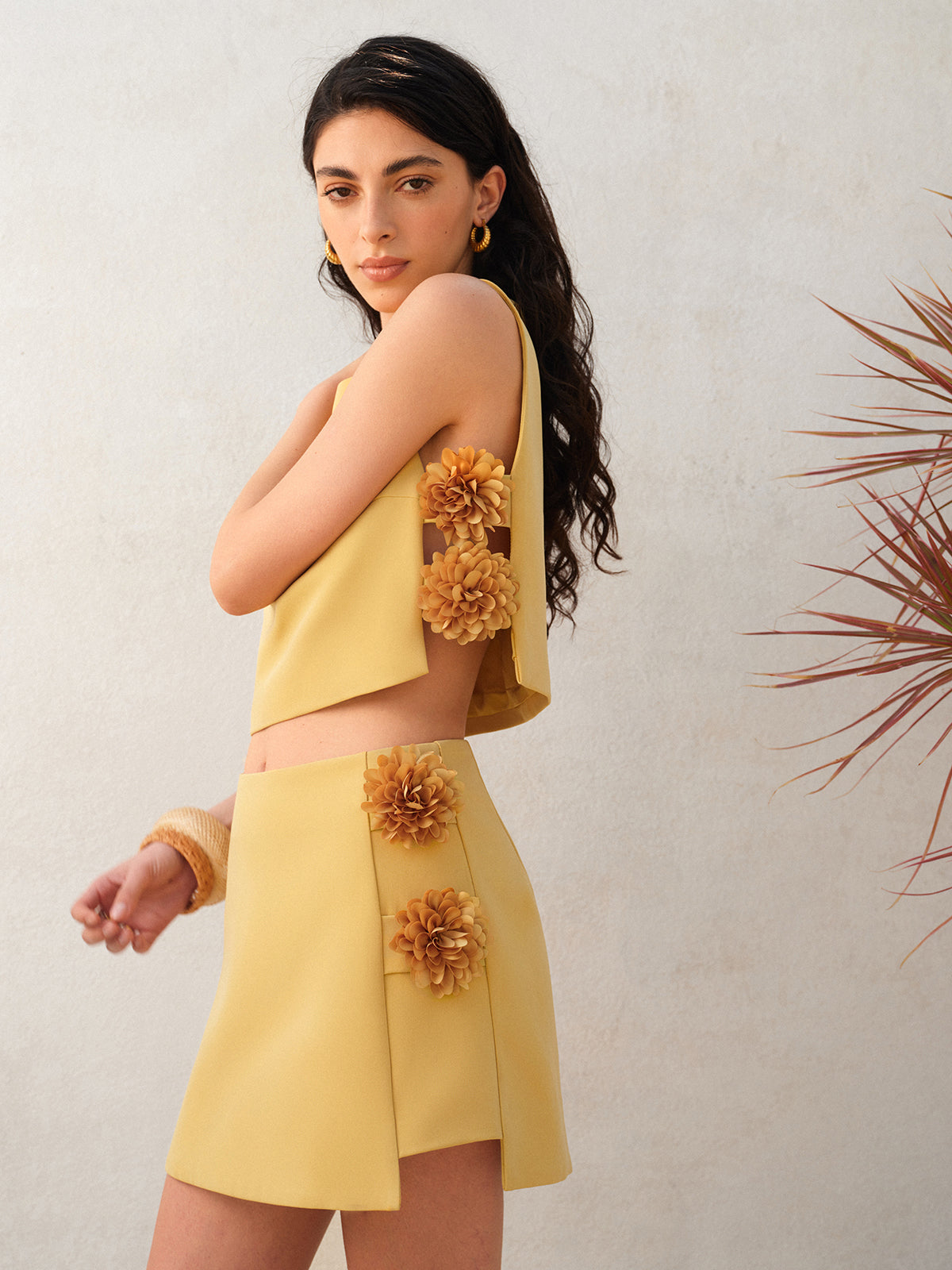 Women's woven floral embellished two piece skirt set | Elegant sleeveless summer outfit 5