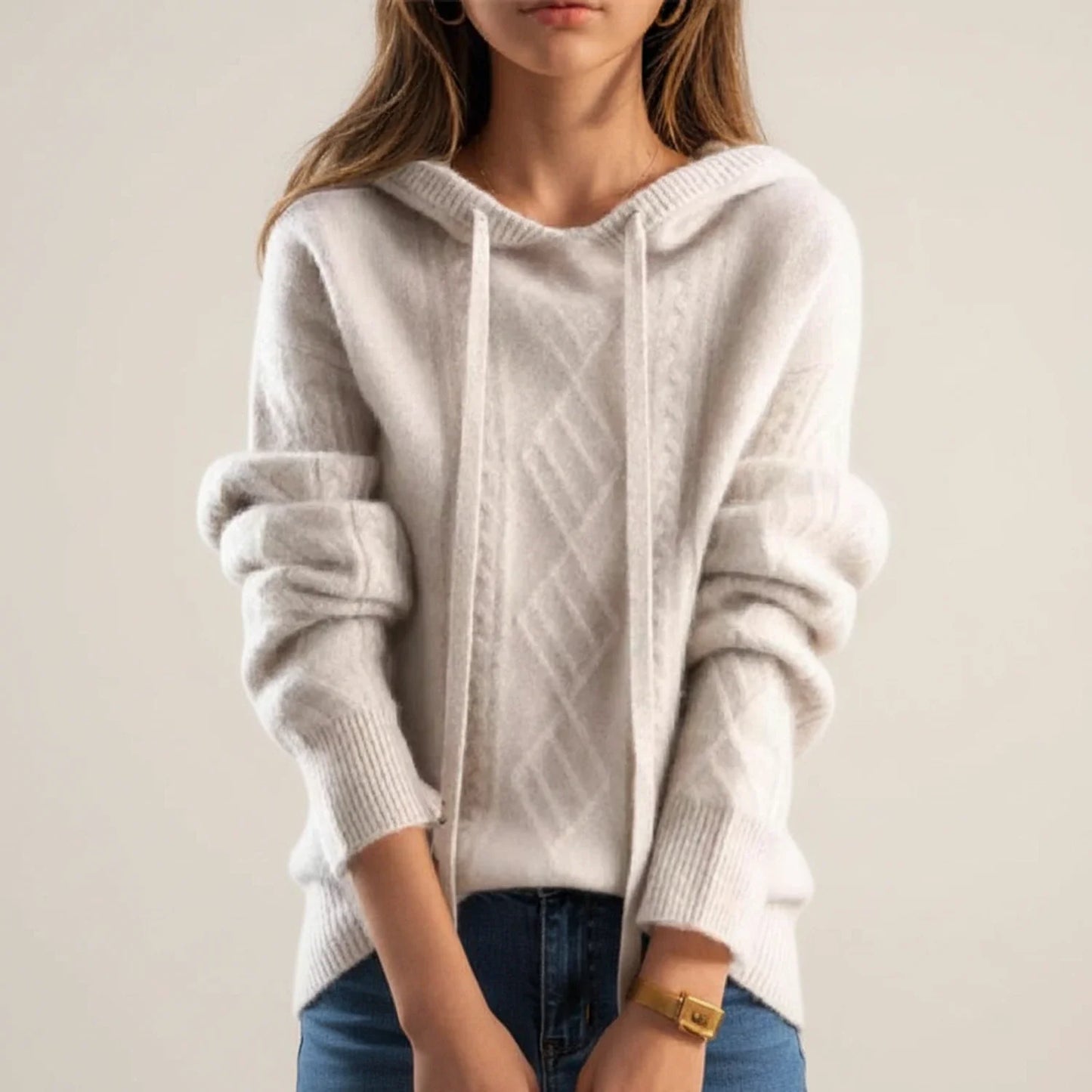 Hyacinth Hooded Cable Knit – Women's Sweater in Brown
