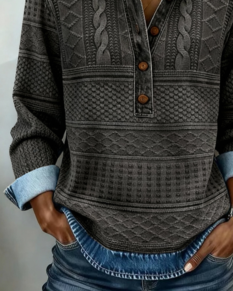 Dolores Half-Button Collar in Gray – Women’s Sweater