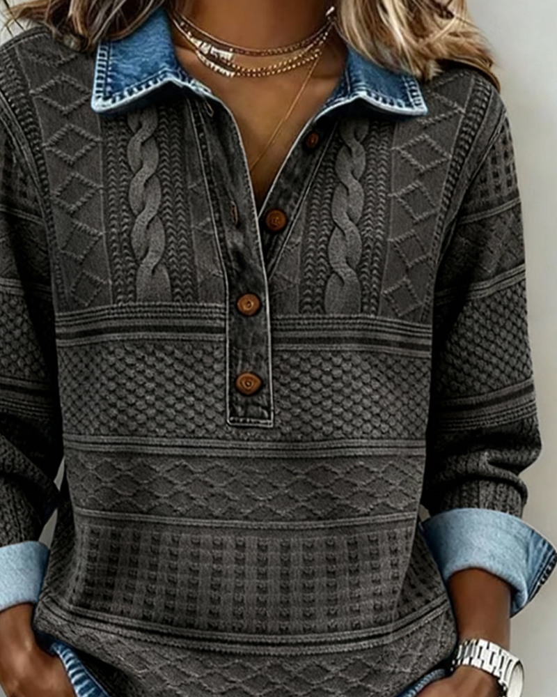 Dolores Half-Button Collar in Blue – Women’s Sweater