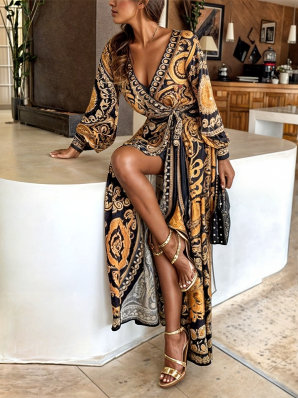 Cordelia | Golden Print Boho Maxi — Velouze