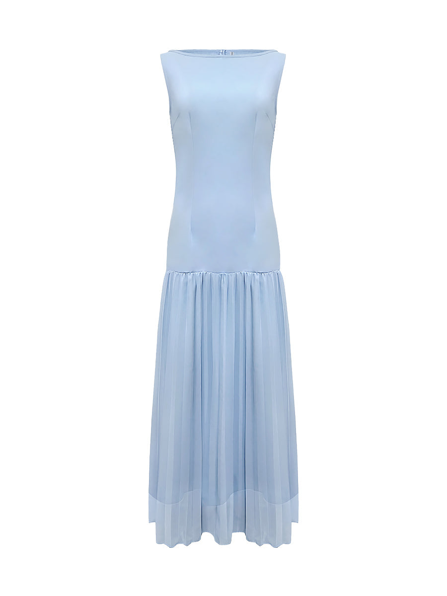 Adeline | Gauze Pleated Boat Neck Maxi Dress — Velouze