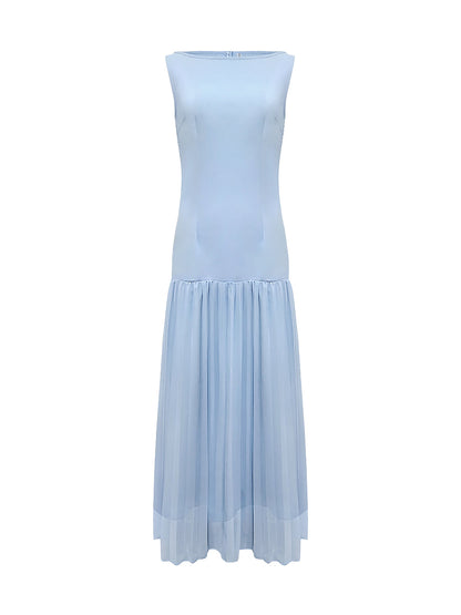 Adeline | Gauze Pleated Boat Neck Maxi Dress — Velouze