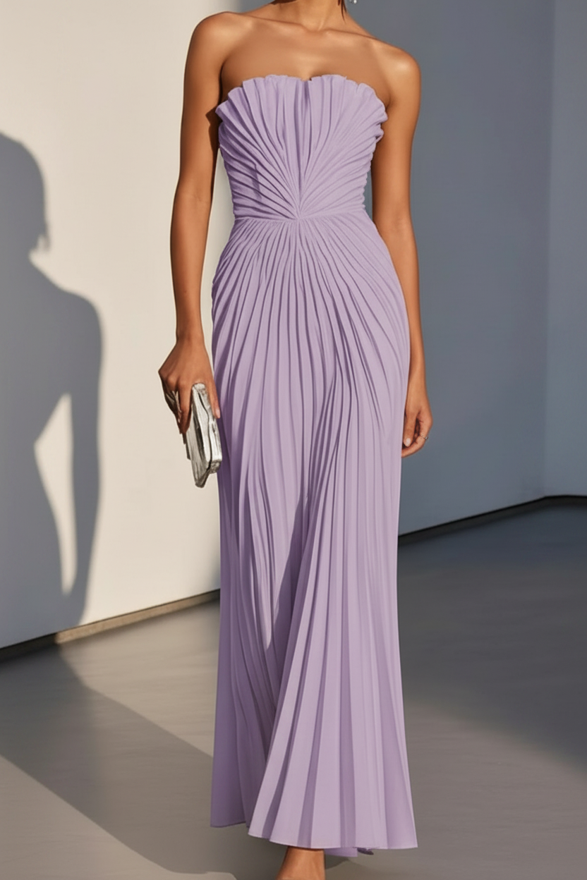 Aurelie Strapless Pleated A-Line in Mulberry – Women's Maxi Dress