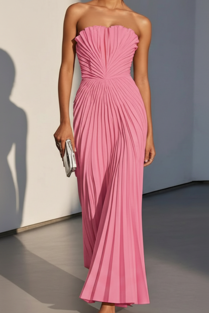 Aurelie Strapless Pleated A-Line in Fuchsia – Women's Maxi Dress