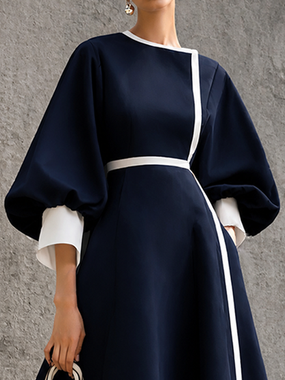 Romy Colorblock Puff Sleeve – Women's Maxi Dress in Blue