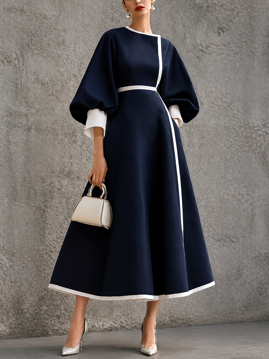 Romy Colorblock Puff Sleeve – Women's Maxi Dress in Blue