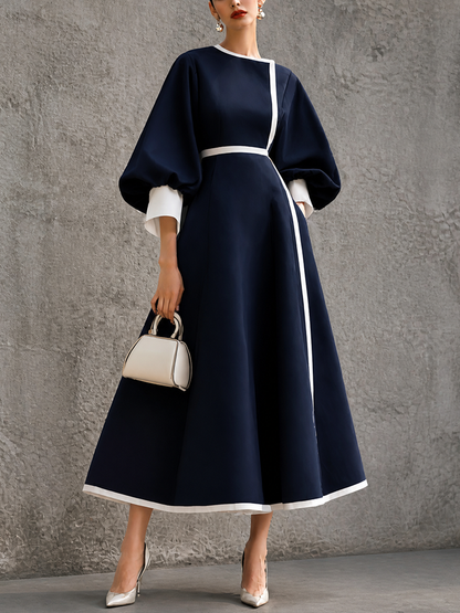 Romy Colorblock Puff Sleeve – Women's Maxi Dress in Blue