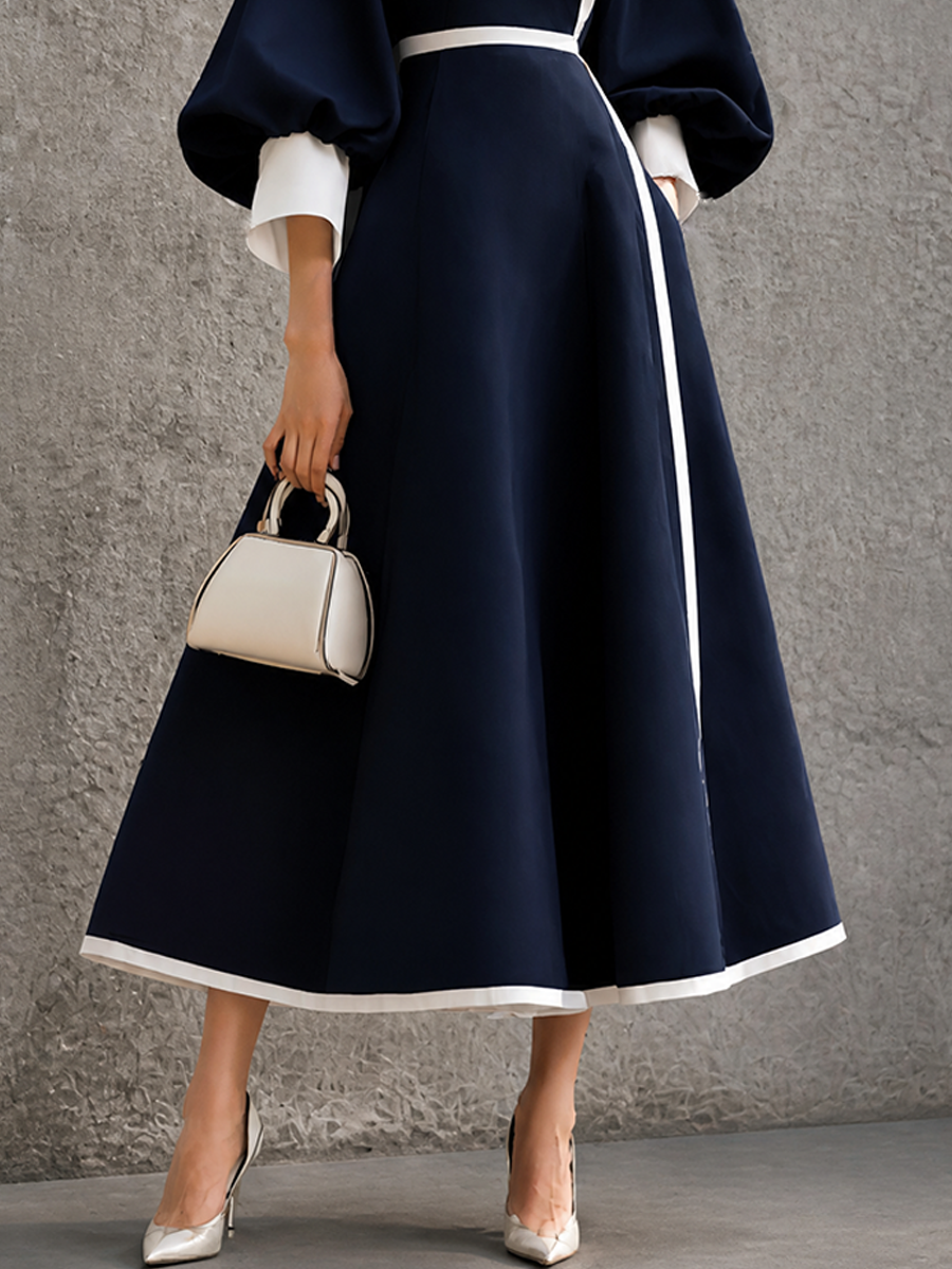 Romy Colorblock Puff Sleeve – Women's Maxi Dress in Blue