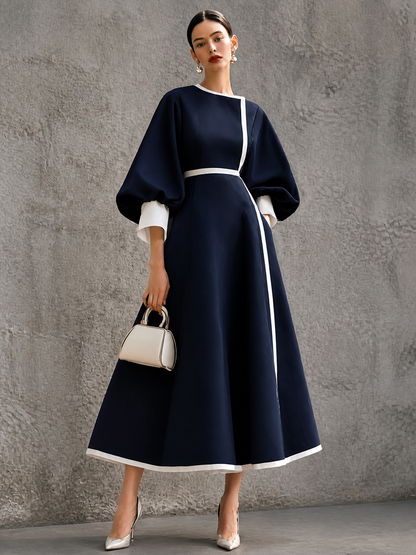 Romy Colorblock Puff Sleeve – Women's Maxi Dress in Blue